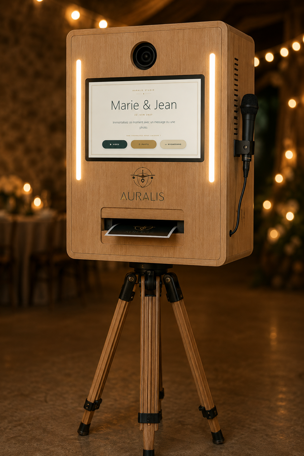 Visuel d'intention d'un photobooth en bois Auralis