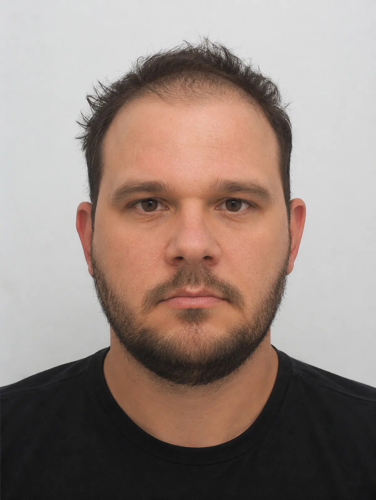 Exemple de photo d'identité aux normes officielles : cadrage de face, expression neutre, fond uni clair (image d'illustration)